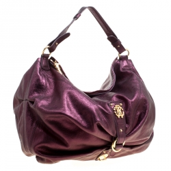 Pre Owned Roberto Cavalli Purple Leather Hobo
