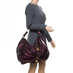 Pre Owned Roberto Cavalli Purple Leather Hobo