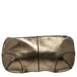 Pre Owned Roberto Cavalli Gold Leather Fold Over Clutch