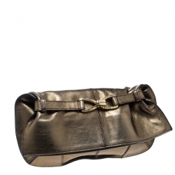 Pre Owned Roberto Cavalli Gold Leather Fold Over Clutch