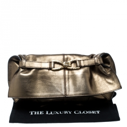 Pre Owned Roberto Cavalli Gold Leather Fold Over Clutch