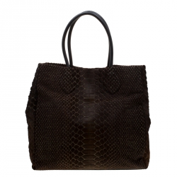 Pre Owned Roberto Cavalli Brown/Black Calfhair and Leather Python Print Tote
