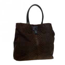 Pre Owned Roberto Cavalli Brown/Black Calfhair and Leather Python Print Tote