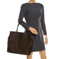 Pre Owned Roberto Cavalli Brown/Black Calfhair and Leather Python Print Tote