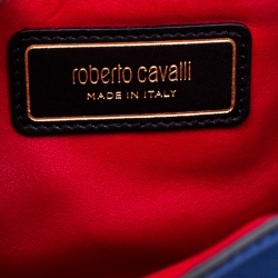 Pre Owned Roberto Cavalli Beige/Blue Leather and Python Hera Crossbody Bag