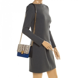 Pre Owned Roberto Cavalli Beige/Blue Leather and Python Hera Crossbody Bag