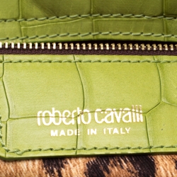 Roberto Cavalli Lime Crocodile Embossed Leather Shopper Tote