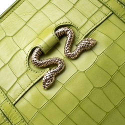 Roberto Cavalli Lime Crocodile Embossed Leather Shopper Tote