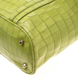 Roberto Cavalli Lime Crocodile Embossed Leather Shopper Tote