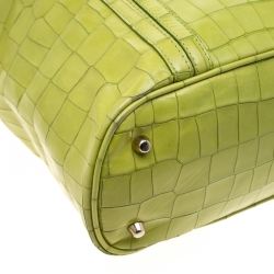 Roberto Cavalli Lime Crocodile Embossed Leather Shopper Tote