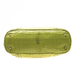 Roberto Cavalli Lime Crocodile Embossed Leather Shopper Tote
