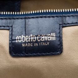 Roberto Cavalli Black Croc Embossed Leather Tote