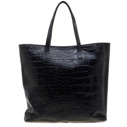 Roberto Cavalli Black Croc Embossed Leather Tote