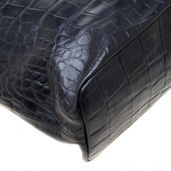 Roberto Cavalli Black Croc Embossed Leather Tote