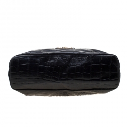 Roberto Cavalli Black Croc Embossed Leather Tote