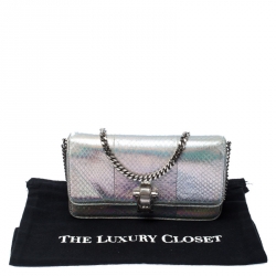 Pre Owned Roberto Cavalli Metallic Silver Python Leather Crossbody Bag