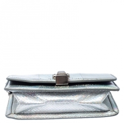 Pre Owned Roberto Cavalli Metallic Silver Python Leather Crossbody Bag