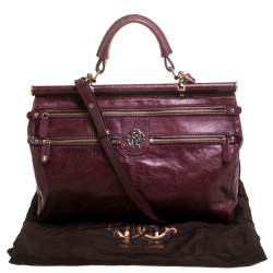 Pre Owned Roberto Cavalli Burgundy Leather Top Handle Bag