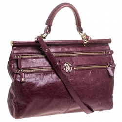 Pre Owned Roberto Cavalli Burgundy Leather Top Handle Bag