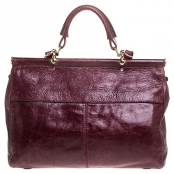 Pre Owned Roberto Cavalli Burgundy Leather Top Handle Bag