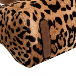 Roberto Cavalli Brown Leopard Print Calfhair and Leather Grande Diva Satchel