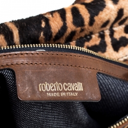 Roberto Cavalli Brown Leopard Print Calfhair and Leather Grande Diva Satchel