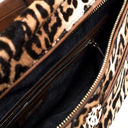 Roberto Cavalli Brown Leopard Print Calfhair and Leather Grande Diva Satchel