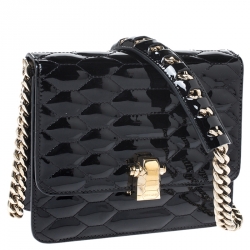Pre Owned Roberto Cavalli Black Patent Leather Milano Flap Shoulder Bag