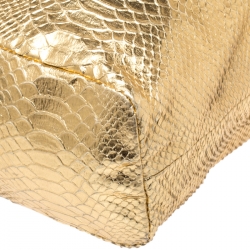 Pre Owned Roberto Cavalli Gold Python Embossed Leather Shopper Tote