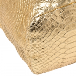 Pre Owned Roberto Cavalli Gold Python Embossed Leather Shopper Tote
