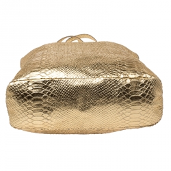 Pre Owned Roberto Cavalli Gold Python Embossed Leather Shopper Tote