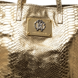 Pre Owned Roberto Cavalli Gold Python Embossed Leather Shopper Tote