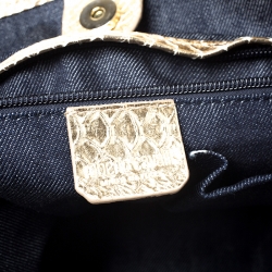 Pre Owned Roberto Cavalli Gold Python Embossed Leather Shopper Tote