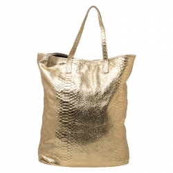 Pre Owned Roberto Cavalli Gold Python Embossed Leather Shopper Tote