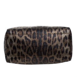 Pre Owned Roberto Cavalli Brown/Gold Leopard Printed Leather Boston Bag