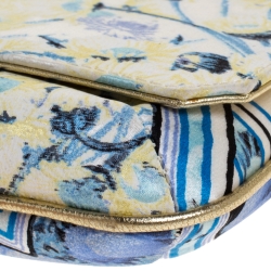 Pre Owned Roberto Cavalli Multicolor Floral Print Satin Serpent Bracelet Wristlet Clutch     