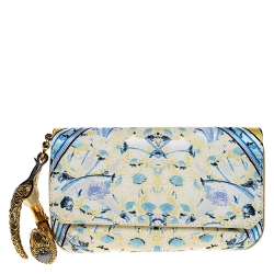 Pre Owned Roberto Cavalli Multicolor Floral Print Satin Serpent Bracelet Wristlet Clutch     