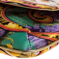 مملوكة مسبقًا Roberto Cavalli Multicolor Floral Print Satin Serpent Bracelet Wristlet Clutch     