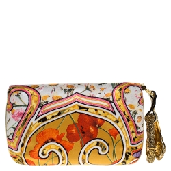 مملوكة مسبقًا Roberto Cavalli Multicolor Floral Print Satin Serpent Bracelet Wristlet Clutch     