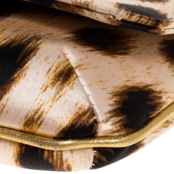 Pre Owned حقيبة كلتش روبرتو كافالي  سوار سيربنت ساتان طباعة فهد سوداء/بيج 