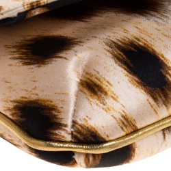 Pre Owned حقيبة كلتش روبرتو كافالي  سوار سيربنت ساتان طباعة فهد سوداء/بيج 