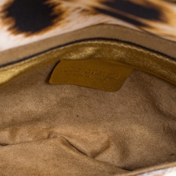 Pre Owned حقيبة كلتش روبرتو كافالي  سوار سيربنت ساتان طباعة فهد سوداء/بيج 