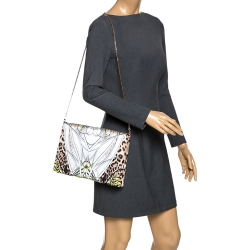 Pre Owned Roberto Cavalli Multicolor Printed Satin Flap Shoulder Bag