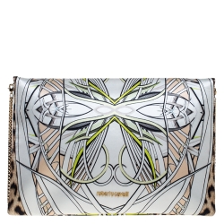 Pre Owned Roberto Cavalli Multicolor Printed Satin Flap Shoulder Bag