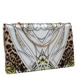 Pre Owned Roberto Cavalli Multicolor Printed Satin Flap Shoulder Bag