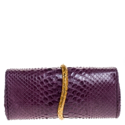 Pre Owned Roberto Cavalli Purple Python Serpent Chain Clutch