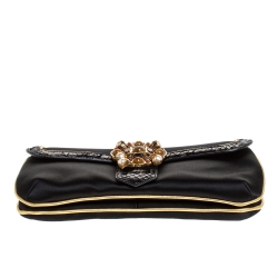 Pre Owned حقيبة كلاتش  روبرتو كافالي سلسلة قلاب جلد ثعبان وساتان سوداء