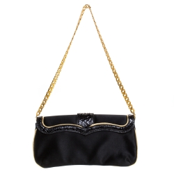 Pre Owned حقيبة كلاتش  روبرتو كافالي سلسلة قلاب ج لد ثعبان وساتان سوداء