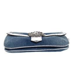 Pre Owned Roberto Cavalli Blue/Silver Denim and Snakeskin Flap Chain Clutch