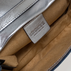 Pre Owned Roberto Cavalli Blue/Silver Denim and Snakeskin Flap Chain Clutch